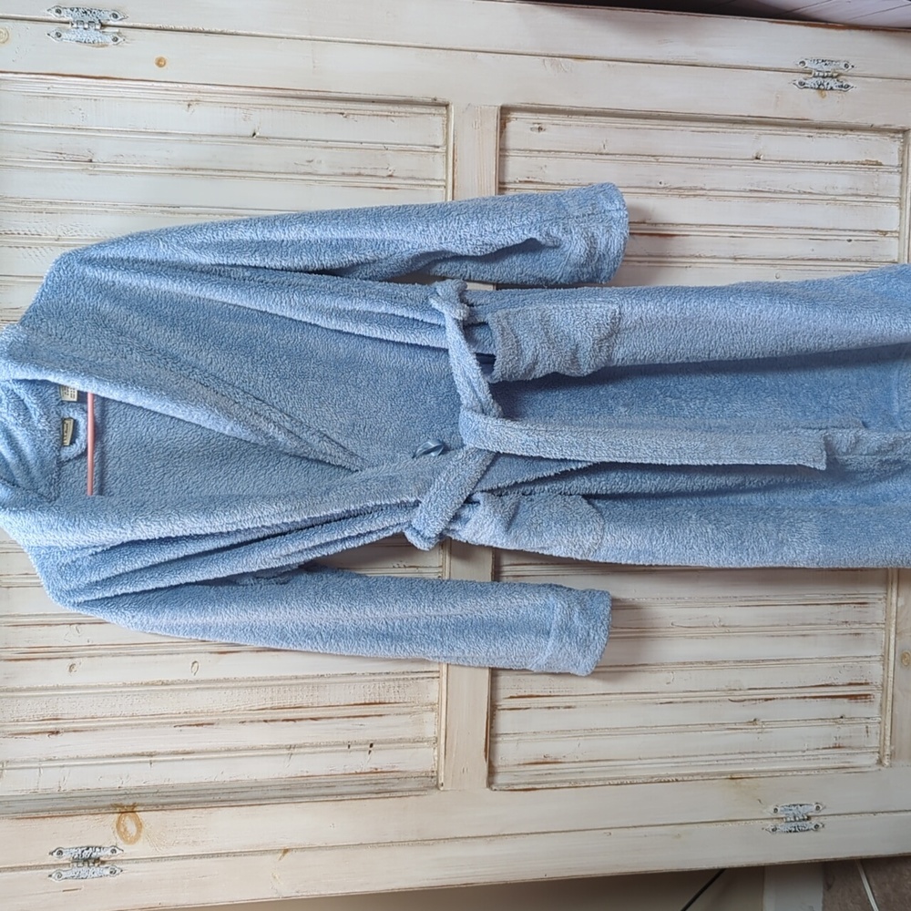 L.L. Bean, sky blue full length plush robe. Size medium